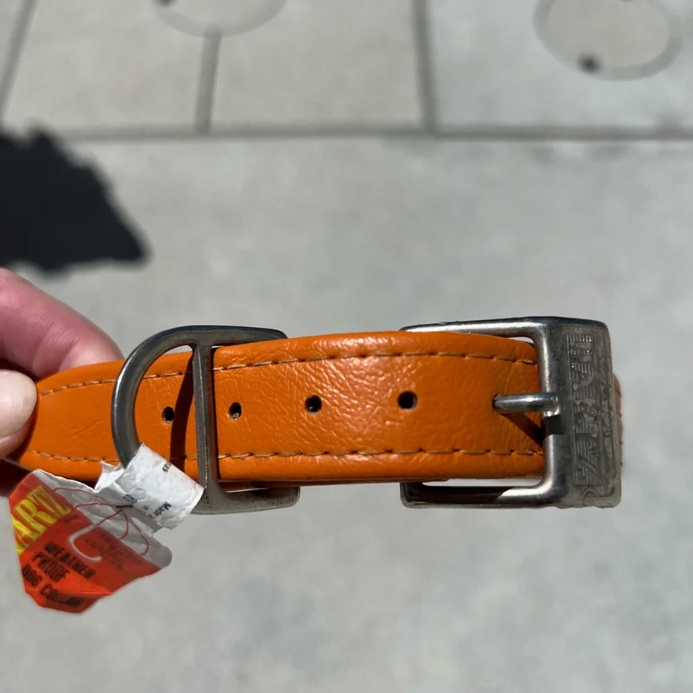 NWT Vintage Hartz orange dog collar with studs. Weather proof and length is 23”